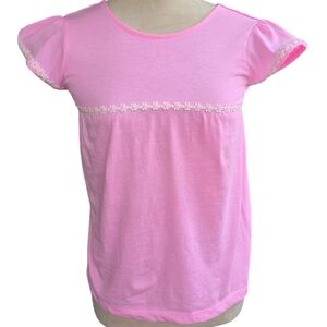 Carters Pink Flower Embroidery Keyhole Back Babydoll Top Size 12